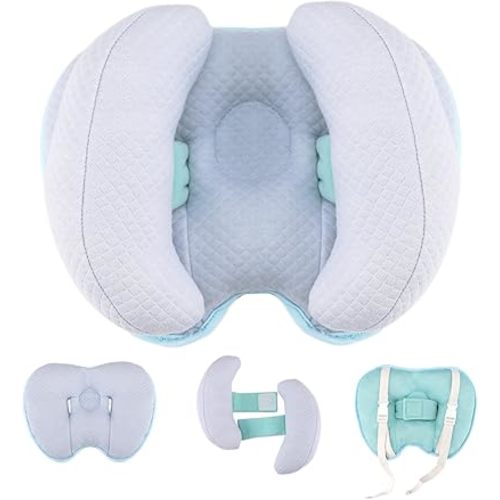 Upgraded 2 in 1 Baby Travel Pillow, Adjustable Banana Shape Baby Neck Head Support Piloow Stroller Insert Cushion for 4 Months Up Kids, Toddler, Blue