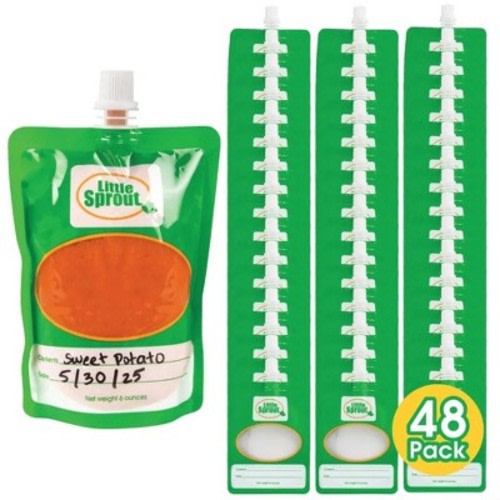 Disposable 6oz Baby Food Storage Pouch Containers, 48 Pack- Write What You Want Squeezable Pouches- Make Homemade Organic Food for