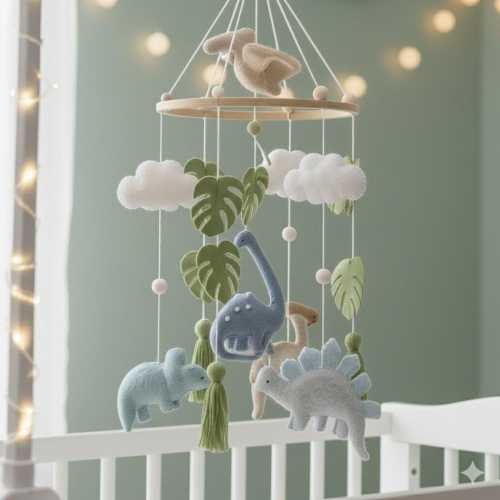 Handmade Dino Mobile | Felt Baby Crib Mobile | Jurassic Nursery Decor