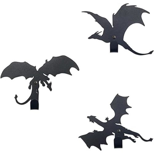 Fantasy Dragon Wall Decor with Metal Decorative Hooks - Unique Dragon Themed Wall Art for Fantasy Room Decor, Fourth Man Cave Wing Decorative Hooks for Home, Bedroom and Gift Ideas