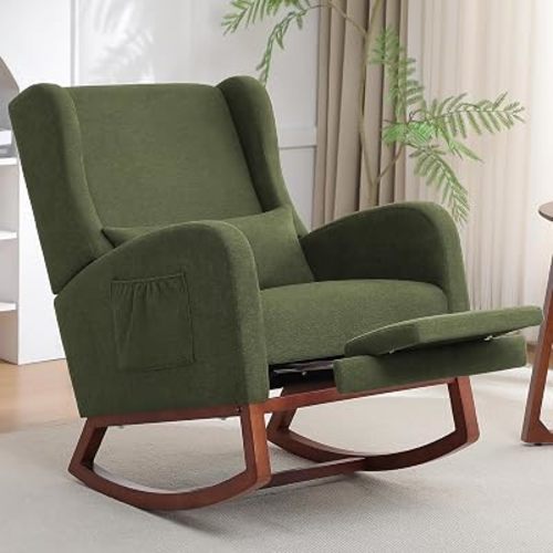 HCHAIRH Rocking Chair Nursery, Nursery Rocking Chairs with Foot Rest, Comfy Glider Rocker Nursing Chair with Back Pillow for Nursing, Living Room, Bedroom, Dark Green