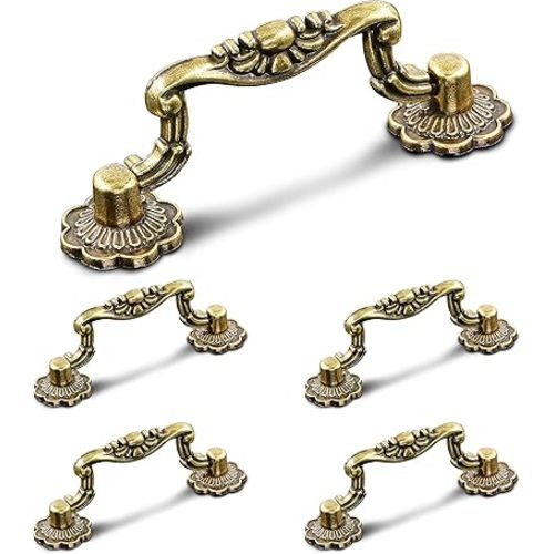 10pcs Antique Bronze Cabinet Pulls, 3 inch Hole Centers Vintage Cabinet Drawer Handles, Retro Dresser Drawer Pulls, Cabinet Door Handles for Dresser Chest Closet