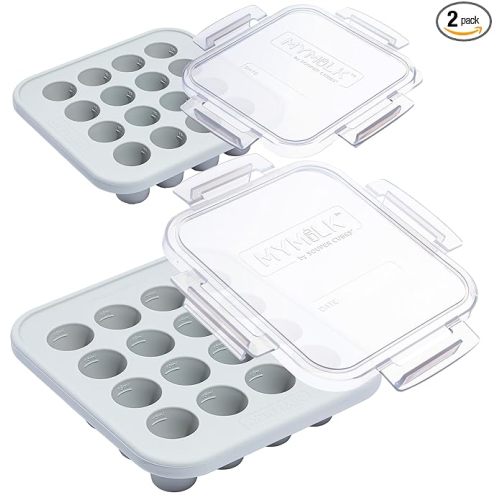 Souper Cubes MyMilk 1/2 oz. Silicone Breast Milk Freezer Trays, Each Pure Platinum Food-Grade Silicone Tray Holds 8 oz., Perfect For Purees, and More - Gray - 2-Pack