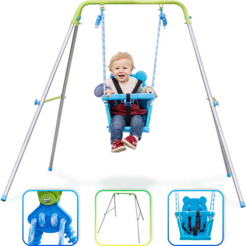 Sportspower My 1st Toddler Swing Set, Foldable Frame, Safety Harness, Indoor Outdoor, 9-36 Months