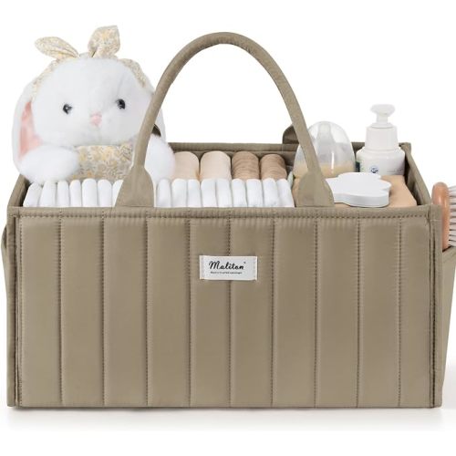 Maliton Baby Diaper Caddy Organizer with 2 Side Pockets, Portable, Beige
