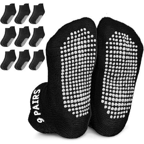 Infinno Baby Non Slip Ankle Socks 9 Pairs - Toddler Socks with Grips for Kids, Infants Boys and Girls 6-24 Months, 1T-7T