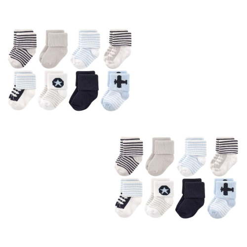 Luvable Friends Infant Boy Newborn and Baby Terry Socks, Airplane 16-Piece, 0-6 Months