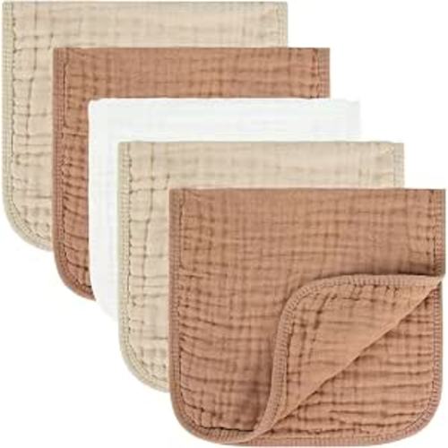 MIGIOL Baby Burp Cloths 100% Cotton Newborn Muslin Burp Cloths 10x20 inches Baby Essentials Coffee & White 5-Pack