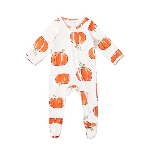 Weebloom Halloween Baby Rompers Girl Jumpsuit Long Sleeve Pumpkin Print Footed Pajamas Outfit 0-12 Months Autumn Winter Cute Dailywear,0-3 Months