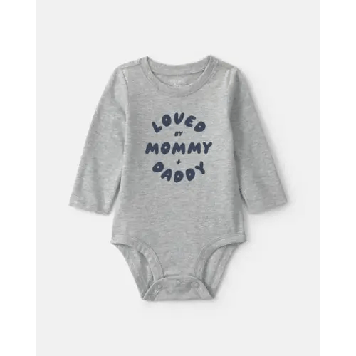 Baby Boy 'Loved By Mommy & Daddy' Long-Sleeve Graphic Bodysuit - Grey | Carter's