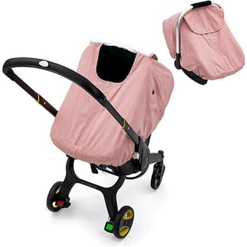 Car Seat Cover Baby Girl, Waterproof Infant Car Seat Canopy with Peep Window and Breathable Holes, Warm Carseat Cover with Plush Dots Lining for Cold Weather