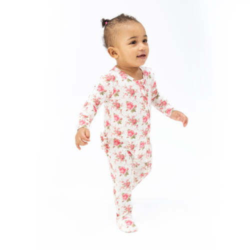Elegant Roses - 2 Way Ruffle Back Zipper Footie