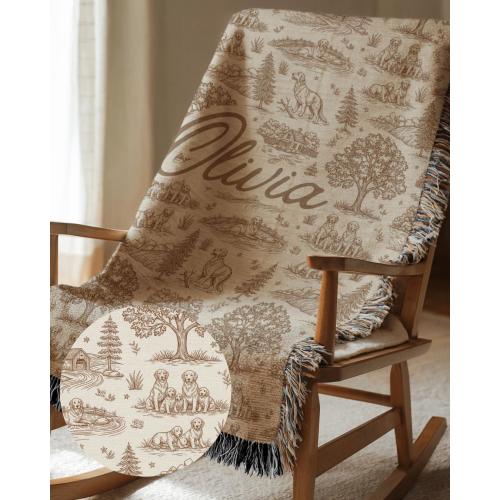 Golden retriever nursery baby blanket gender neutral baby gift dog nursery decor baby shower gift boy newborn blanket toile custom woven