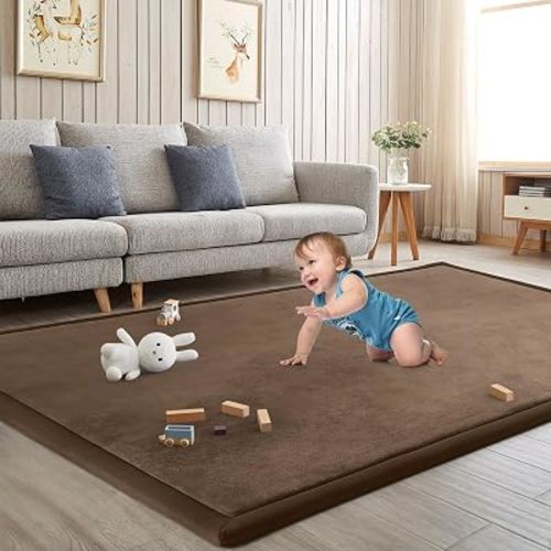 Baby Play Mat for Floor Nursery Rug Muscle Mat Area Rug Playroom Rug 47"x47" Playpen Mat Elastic Foam 1.3" Thick Crawling Mat for Babies,Toddlers, Infants, Kids,Chestnut