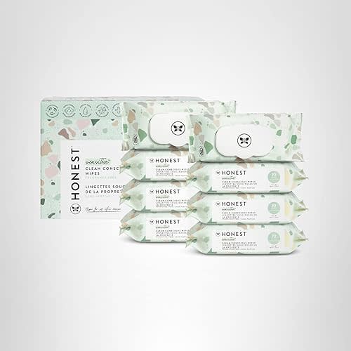 The Honest Company Clean Conscious Multi-Use Wipes | Hypoallergenic + Unscented for Sensitive Skin | Over 99% Water, Compostable, Plant Based, Baby Wipes | Geo Mood, 576 Count