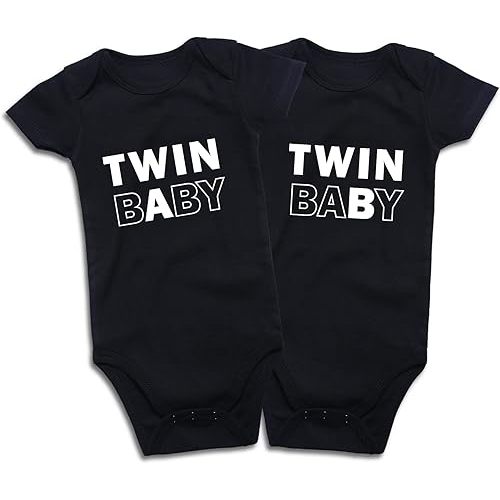 DEFAHN Funny Twins Baby Bodysuits Boys Girls Rompers 2 Pack Twin Matching Clothes Outfits for Newborn Infant
