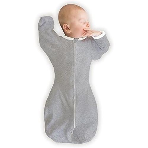 SwaddleDesigns Organic Transitional Swaddle Sack, Arms Up Swaddle with Half-Length Sleeves & Mitten Cuffs, Small, 0-3 Months, 6-14 lbs, Heathered Gray