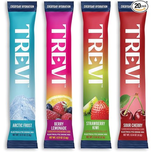 TREVI™ Everyday Sugar Free Electrolytes - Essential Drink Mix Hydration Powder Packets - 20 Count - Favorites Variety Pack - Sour Cherry, Strawberry Kiwi, Berry Lemonade, Arctic Frost