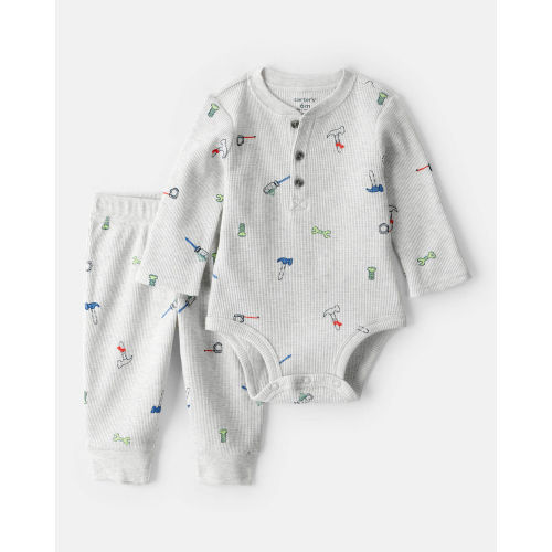 Baby Boy 2-Piece Construction Thermal Bodysuit & Pant Set - Grey - Carter's | Carter's