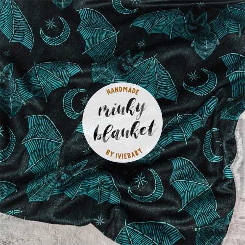 Baby Blanket: Bat Stitch Crazy. Baby Blanket. Witchy Baby Gift. Goth Baby. Gothic Baby Blanket. Bat Baby Gift. Dark Academia Blanket. Teal.