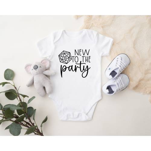 New To The Party Baby Bodysuit, Baby Announcement, Pregnancy Announcement, Coming Soon, Custom Bodysuit, D&D, Dice, Fast Ship, Gamer Parents