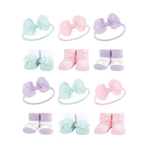 Hudson Baby Infant Girl 12Pc Headband and Socks Giftset, Purple Mint, One Size