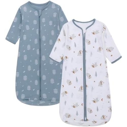 Miracle Baby Long Sleeve Sleep Sack 2-Pack, 100% Cotton Wearable Blanket Baby Sleeping Bag for Newborn Infant Toddler