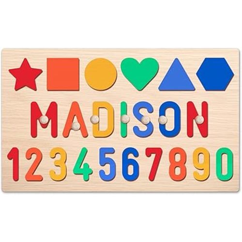 Gowelly Personalized Wooden Name Puzzle for Kids, 1st Birthday Gifts, Easter Basket Stuffers for Babies, Custom Christmas Easter Gifts for Baby Boy & Girl, Educational Learning Toys for Toddler 1-3