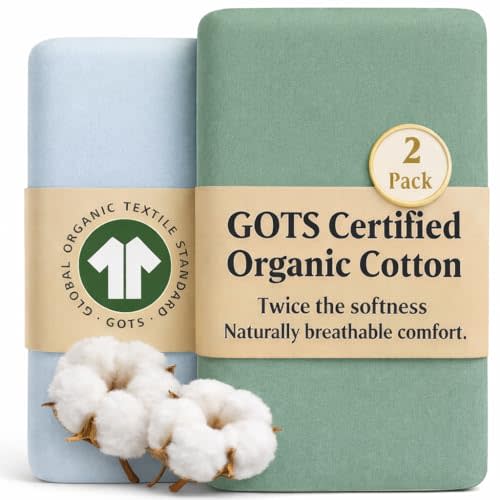 GOTS Organic Large Bedside Bassinet Sheets 35x20 for MiClassic, Milliard, Airclub, Premium Weight Turkish Cotton - Playard Sheets 36x20 Compatible with Bugaboo Stardust