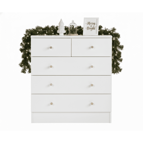 Resenkos 5 Drawer Dresser with Gold Handle, Dresser Chest Of Drawers Organizer, White