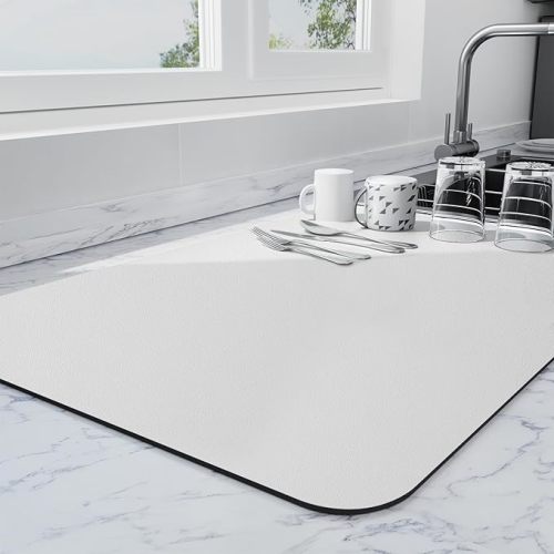Ecotrim - Dish Drying Mat for Kitchen Counter | Coffee Bar Mat for Countertops | Heat Resistant Drainer Mat with Non-slip Rubber Backed | Hide Stain Kitchen Absorbent Draining Mat | Light Grey 16"x18"