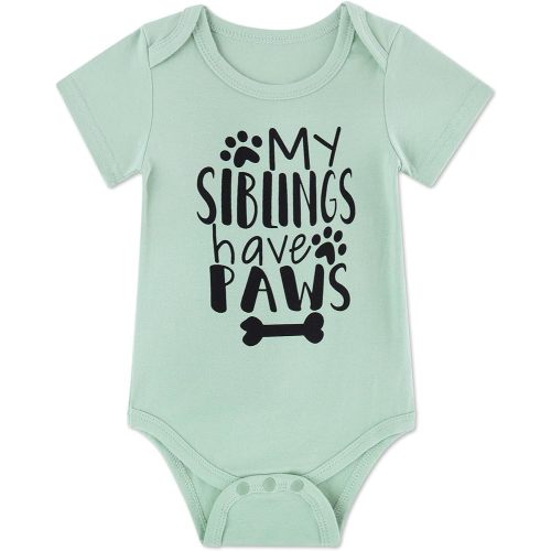 Funnycokid Infant Baby Boys Girls My Siblings Have Paws Green Bodysuit Newborn Funny Romper Gender Neutral Baby Gift 0-3 months