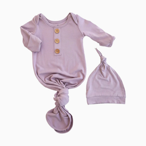 Caden Lane Bamboo Baby Knot Gown & Hat - Dusty Purple, Newborn