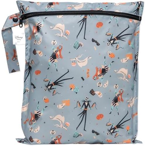 Bumkins Disney Waterproof Wet Bag for Baby, Travel, Swim Suit, Cloth Diapers, Pump Parts, Pool, Beach, Gym Clothes, Toiletry, Hook to Stroller, Daycare, Zip Reusable Wetdry, Nightmare Before Christmas