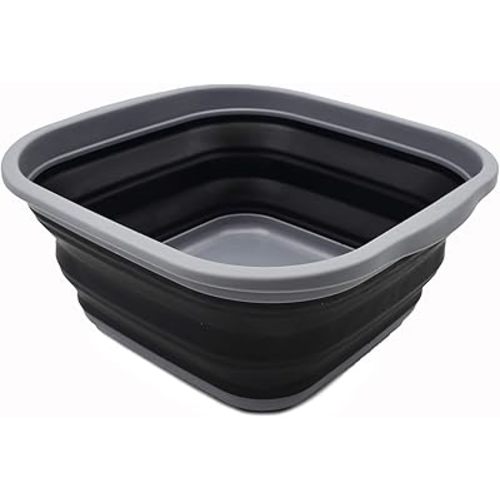 SAMMART 5.5L (1.4 Gallons) Collapsible Tub - Foldable Dish Tub - Portable Washing Basin - Space Saving Plastic Washtub (Dark Grey/Black, 1)