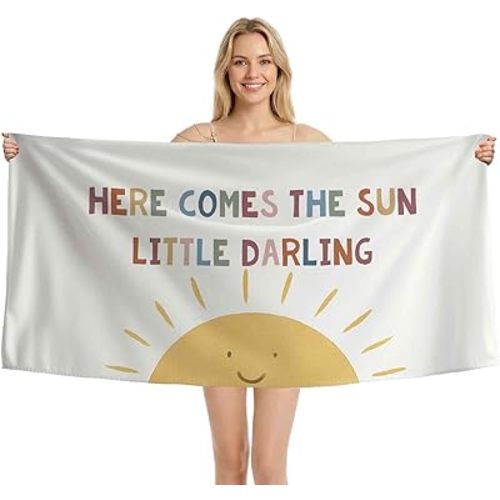 Nursery Here Comes The Sun Beach Towel, Sunshine Soft Quick Dry Microfiber Towels for Bathroom Pool Travel Camping, Colorful Bath Towels Oversized Gifts for Girls Kids Toddler Room 30x60inch