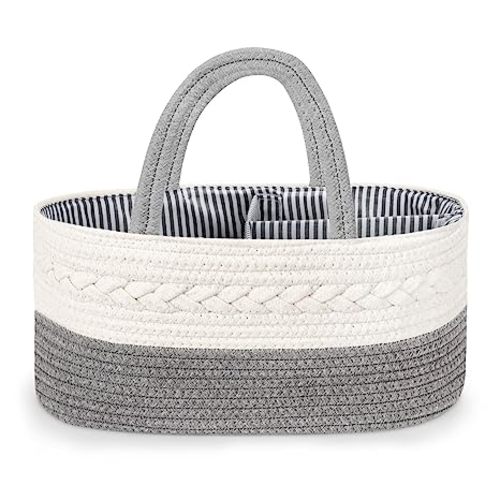 Maliton Diaper Caddy Organizer for Baby Boy- Cotton Rope Diaper Caddy, Diaper Organizer for Changing Table, Nursery Storage Caddy, Newborn Baby Must Have Items, Baby Shower Gifts - X-Large - A-Grey