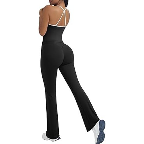 OMKAGI 2 Piece Workout Sets for Women Padded Tank Tops Flare Leggings Pilates Outfits