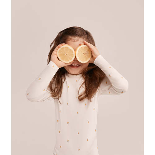Kids Pajama Set Long Sleeve Snug Fit Viscose from Bamboo Cream Lemons