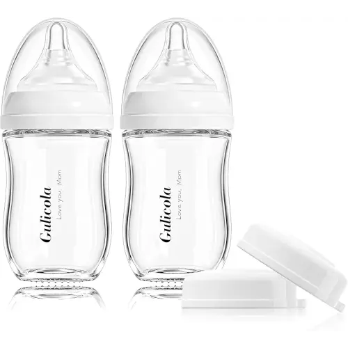 Gulicola Natural Glass Baby Bottle, 5 oz, 2 Pack, White