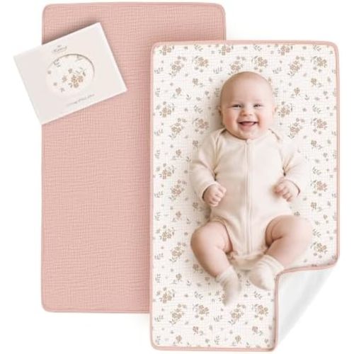 Konssy 2 Pack Waterproof Muslin Portable Changing Pad, Diaper Changing Mat