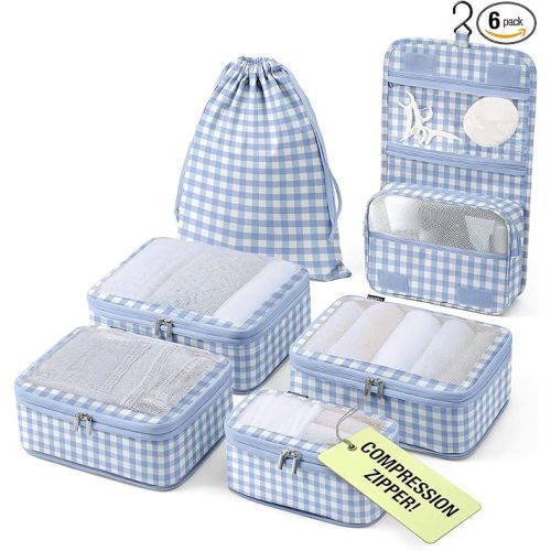 Vandel Space-Saving Compression Packing Cubes for Women with Hanging Toiletry Bag, Laundry Bag, Compressible Carry On Suit Case Organizer Luggage Packing Cubes for Travel Compression Organizer Bags