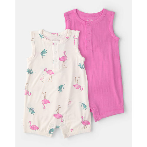 Baby Girl 2-Pack Flamingo PurelySoft Sleeveless Romper Set - Pink/Ivory | Carter's