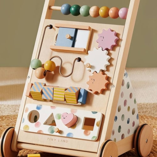 Tiny Land Wooden Baby Walker, Adjustable Speed Baby Push Walker for Boys and Girls, Montessori Activity Center Push Toy for Kids' Development, Ideal Christmas Gift for Toddlers (Morandi)