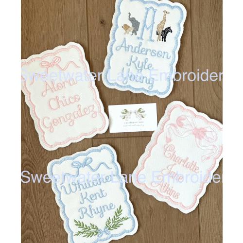 Embroidered Custom Baby Hospital Bassinet Name Card Announcement Tag Banner Sign