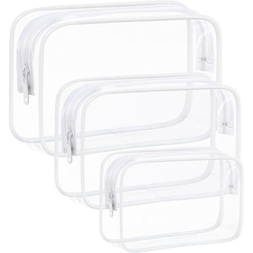 3 Pack Clear Makeup Bags, Waterproof Toiletry Bag with Zipper, Transparent Travel Cosmetic Bag, TSA Approved Clear Organizer Bags, PVC Cosmetic Pouch Case for Vacation Airport Airline Compliant