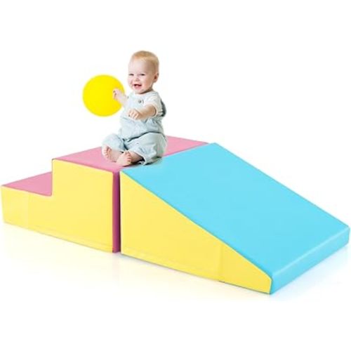 Olakids Climbing Toys for Toddlers, Indoor Baby Foam Climbing Blocks Soft Play Set with PU Leather, Kids Climb and Crawl Playset Sliding Activity Structure Gym Playground Climber (Yellow)