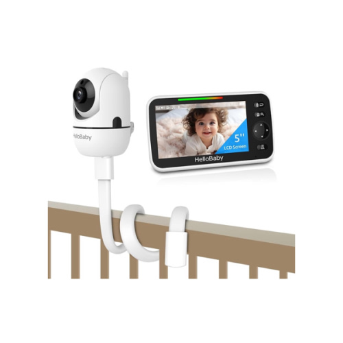 HelloBaby Wall Mounted Baby Monitor No WiFi, 5'' Sreen with 30-Hour Battery, Crib Camera Baby Monitor with Camera and Audio, Hello Baby Monitor with Mount