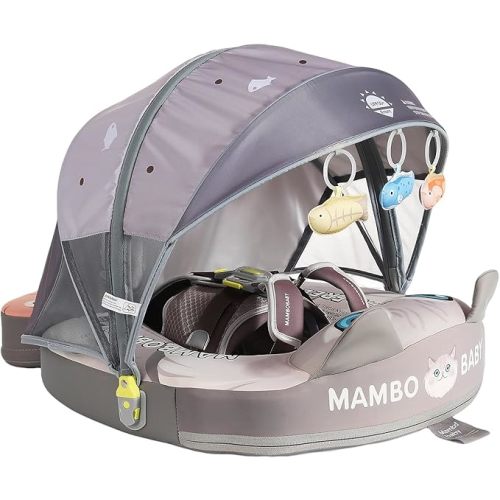 Mambobaby Float Non-Inflatable Baby Float with Canopy, Five-Point Safety System, 3D Canopy(Detachable) UPF 50+, Baby Pool Floats for 3-24 Months, Dual-Mode Toddler Swim Floaties