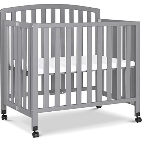 DaVinci Dylan Folding Portable 3-in-1 Convertible Mini Crib and Twin Bed in Grey, Greenguard Gold Certified